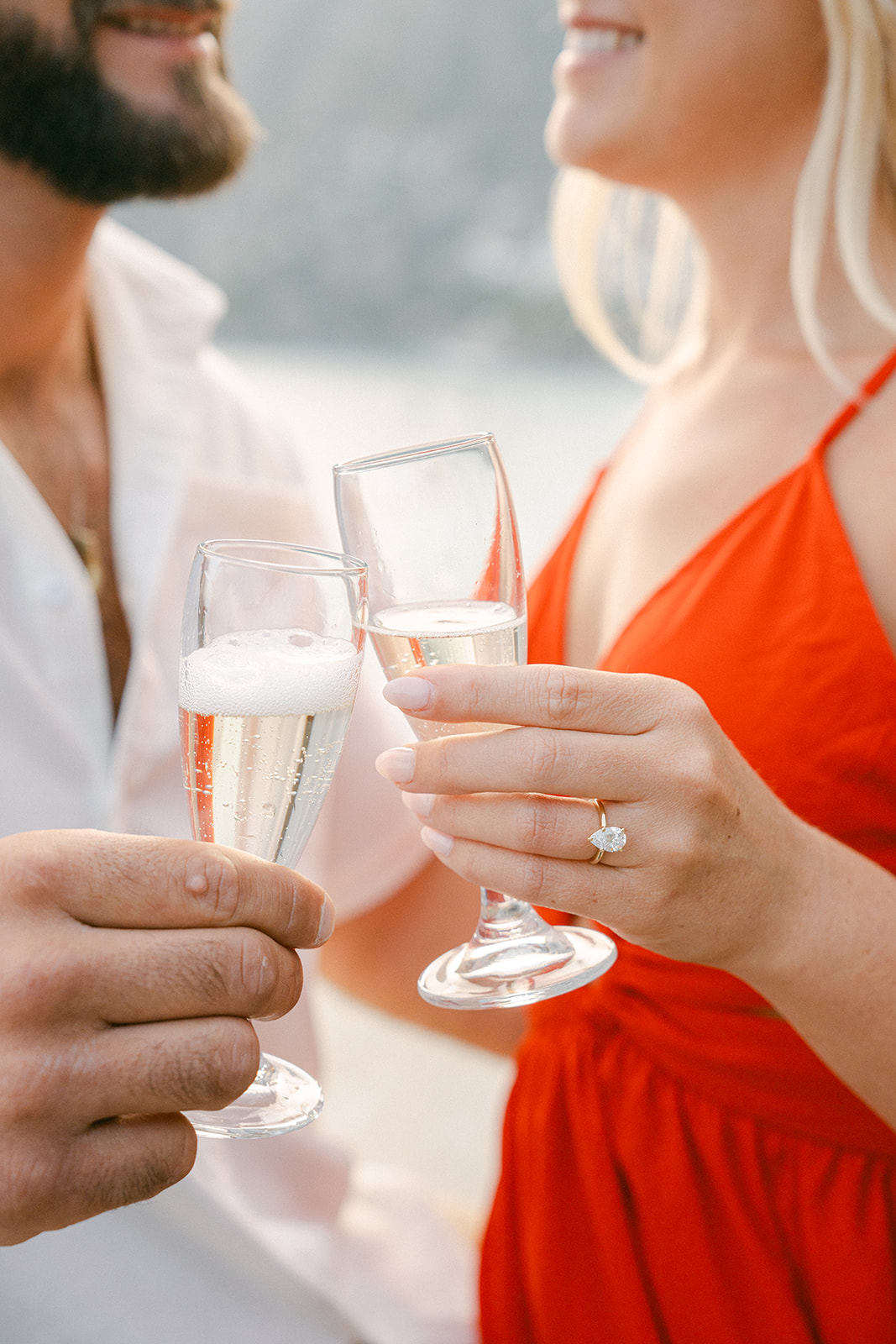 the happy couple toasting with champagne 