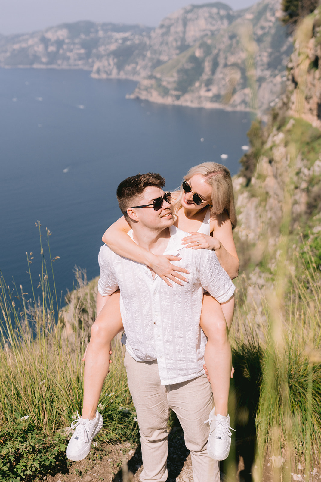 piggy back for a engagement photo outdoor