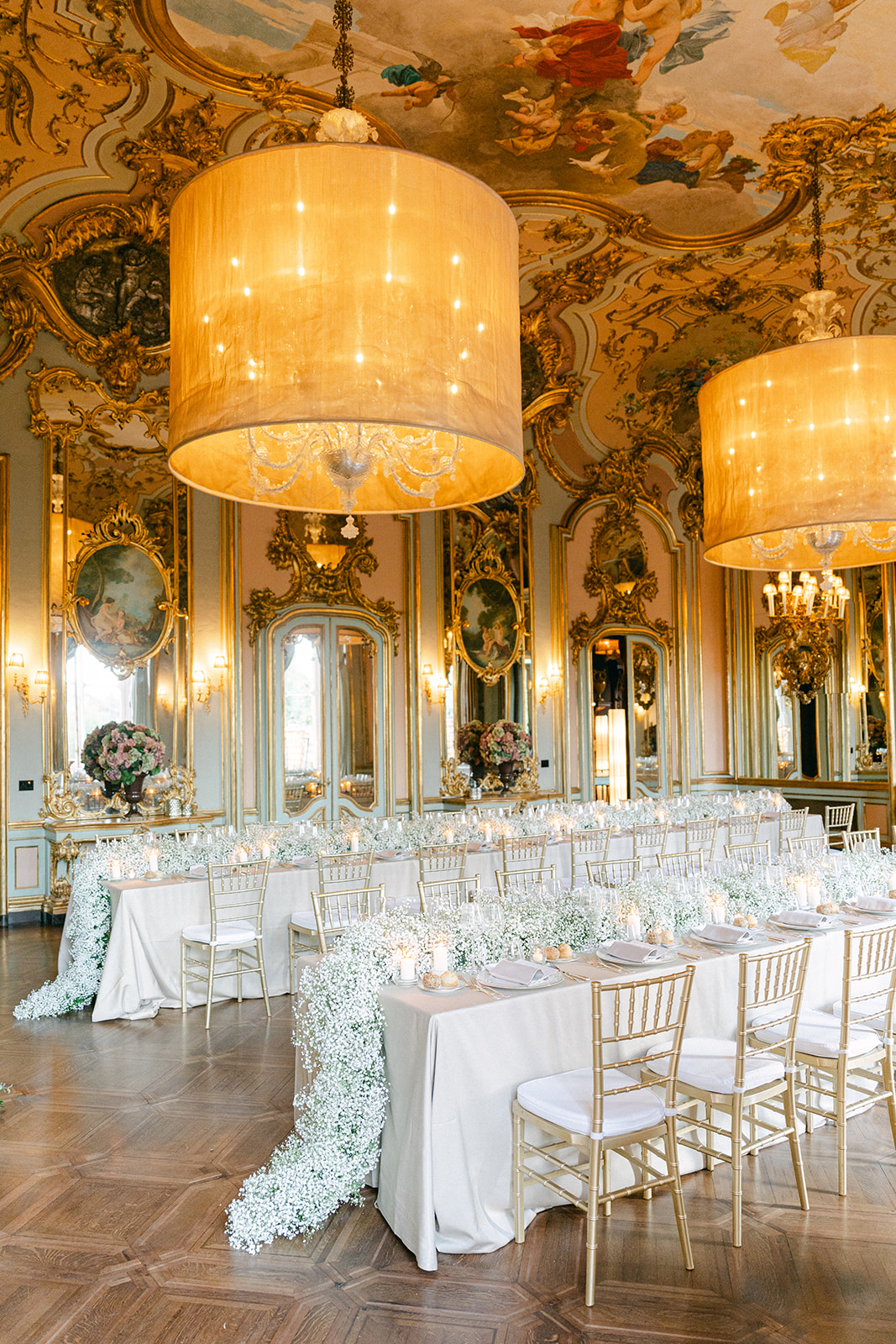 ballroom wedding reception in Villa Cora, Tuscany