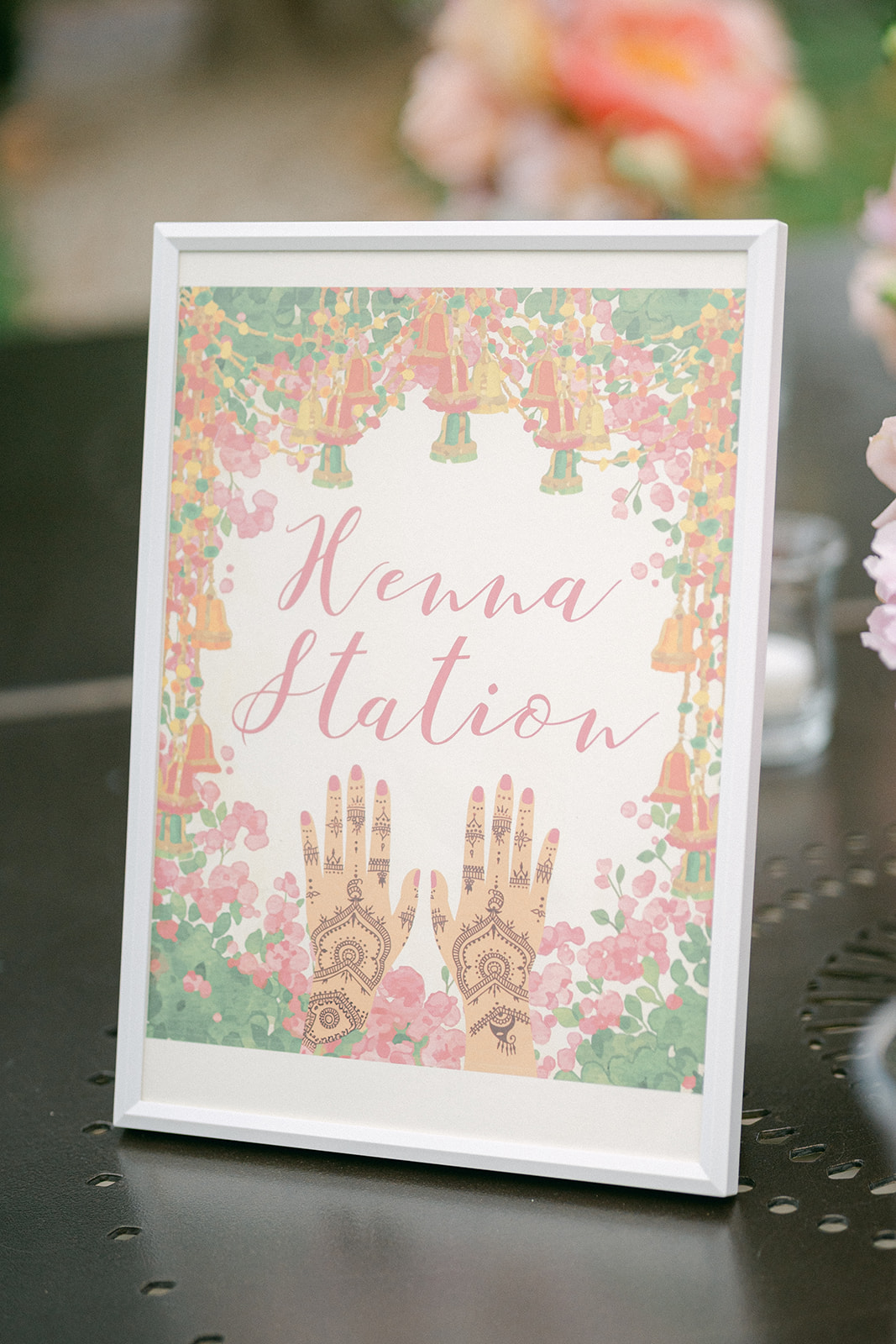 a photo of a wedding sign for Henna station for their Indian wedding
