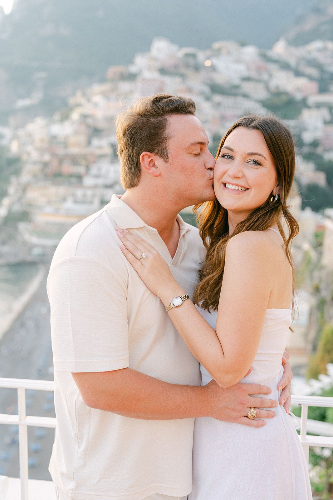happy couple fur engagement photoshoot