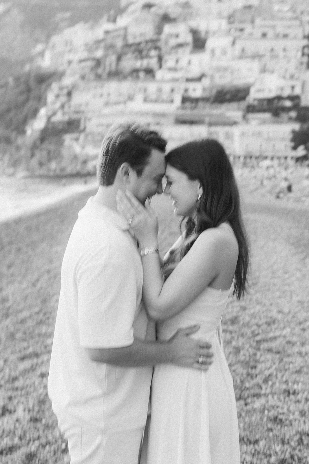 modern engagement photo with blurry photo