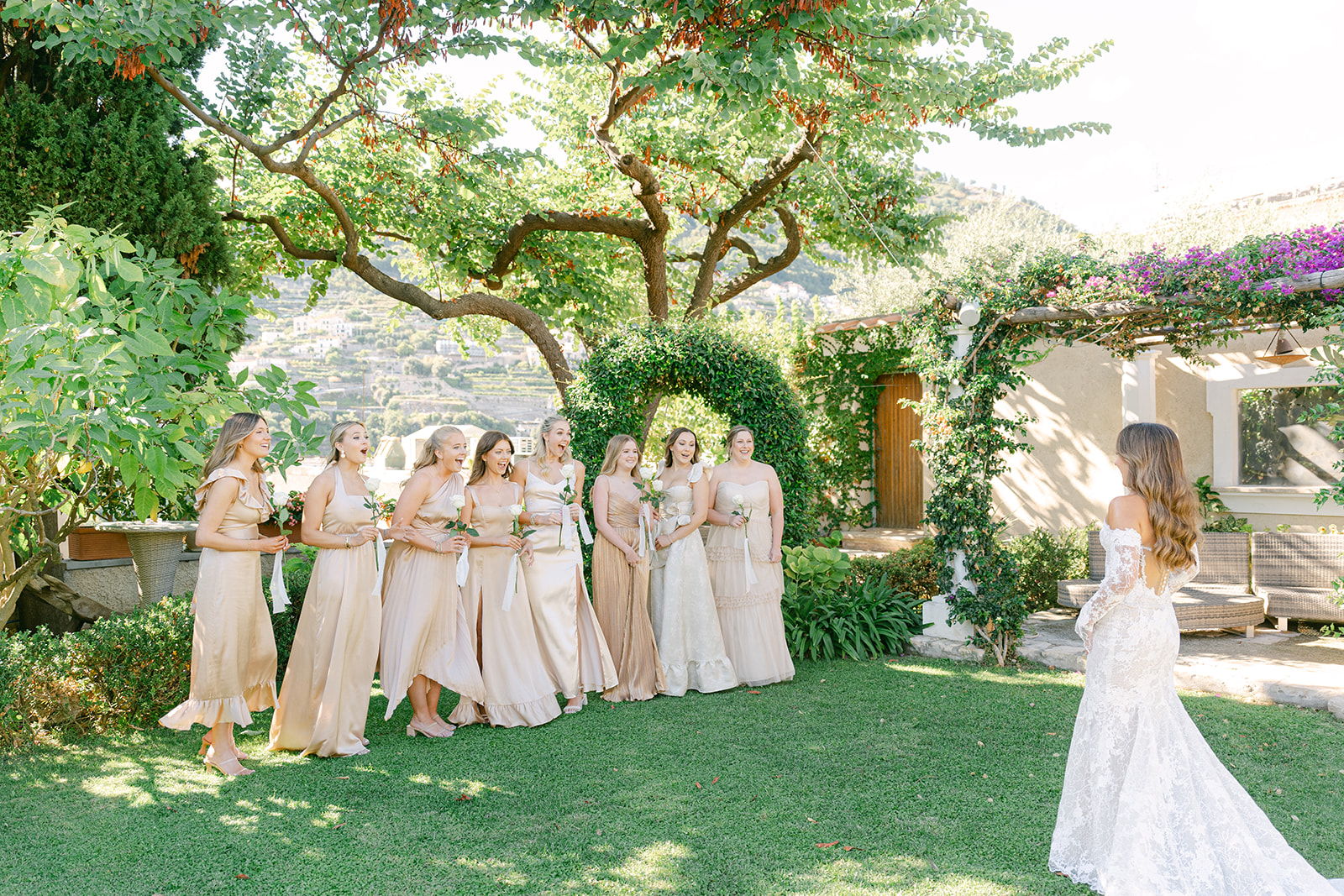 first look with bridesmaids