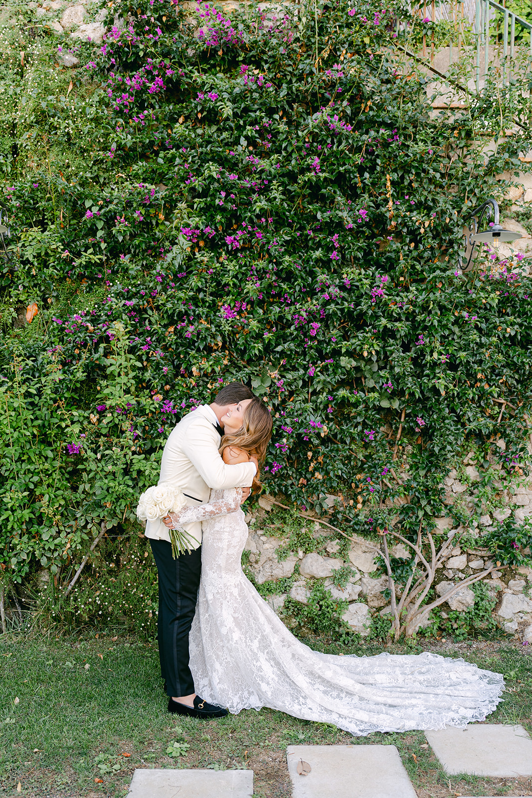groom hugging bride for first look 