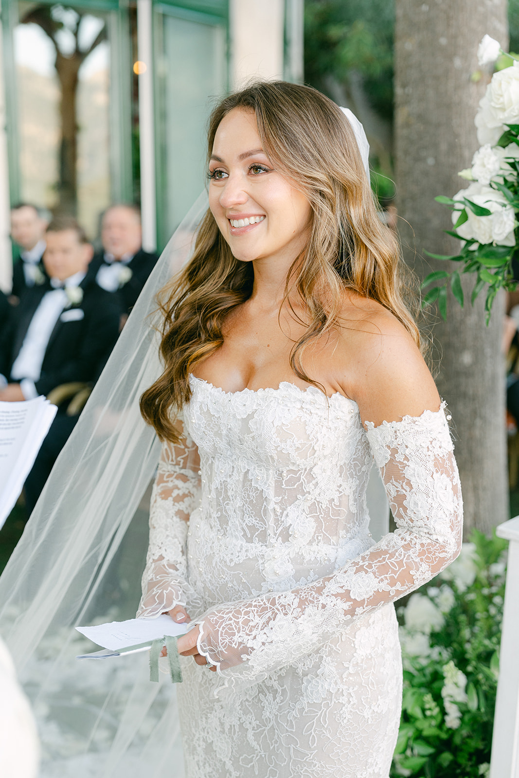 emotional photo of the bride during wedding ceremony