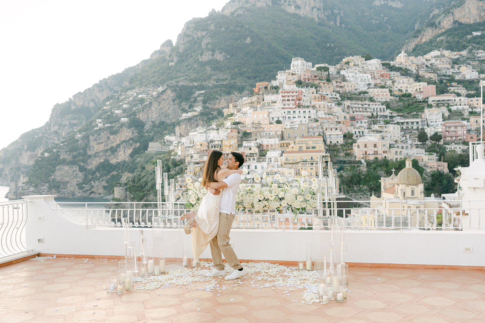 happy couple after a luxury wedding proposal in Positano