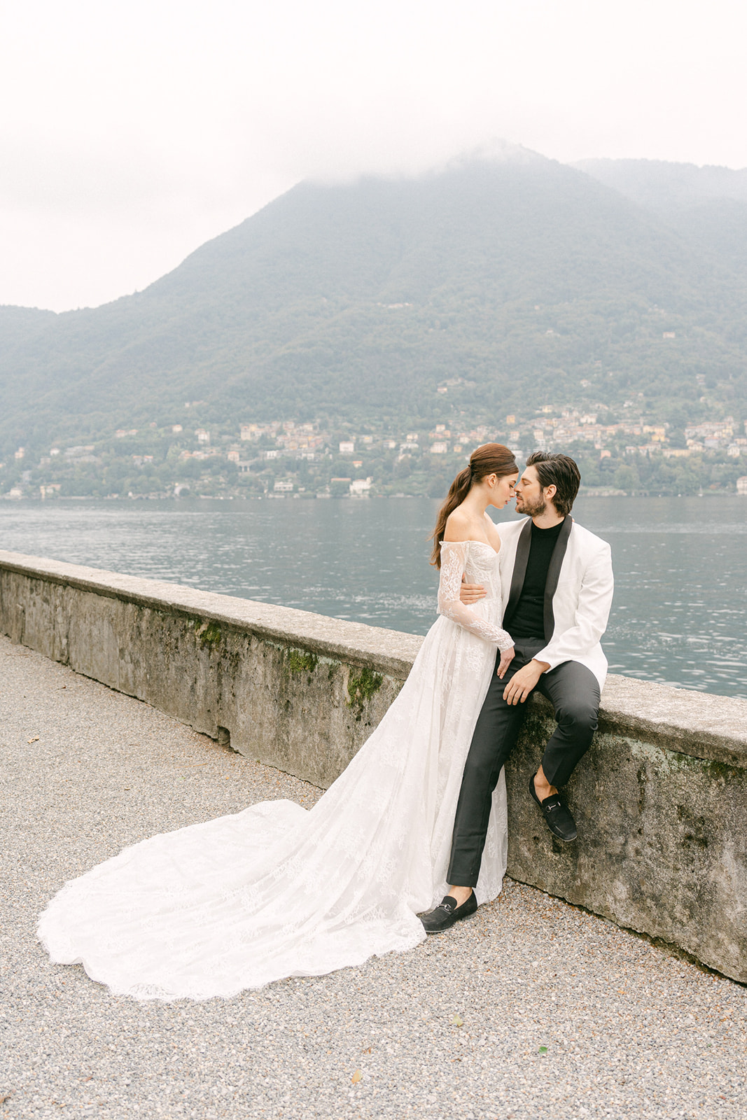 Lake Como wedding photo of bride and groom