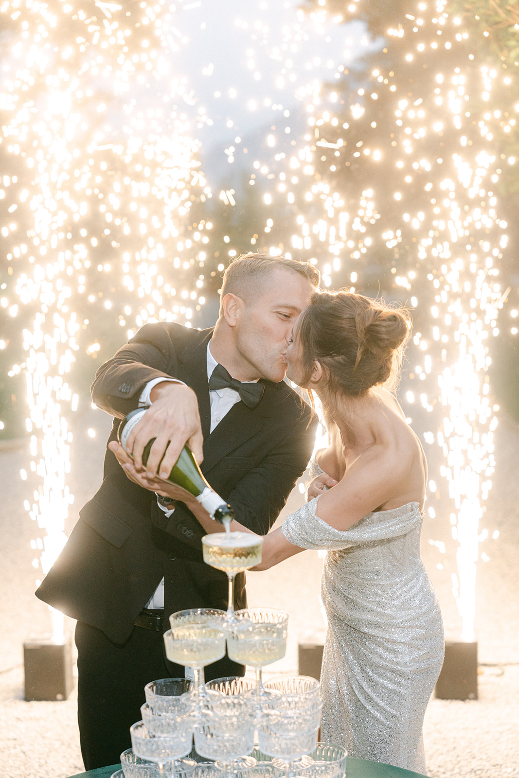 Champagne wedding tower photos