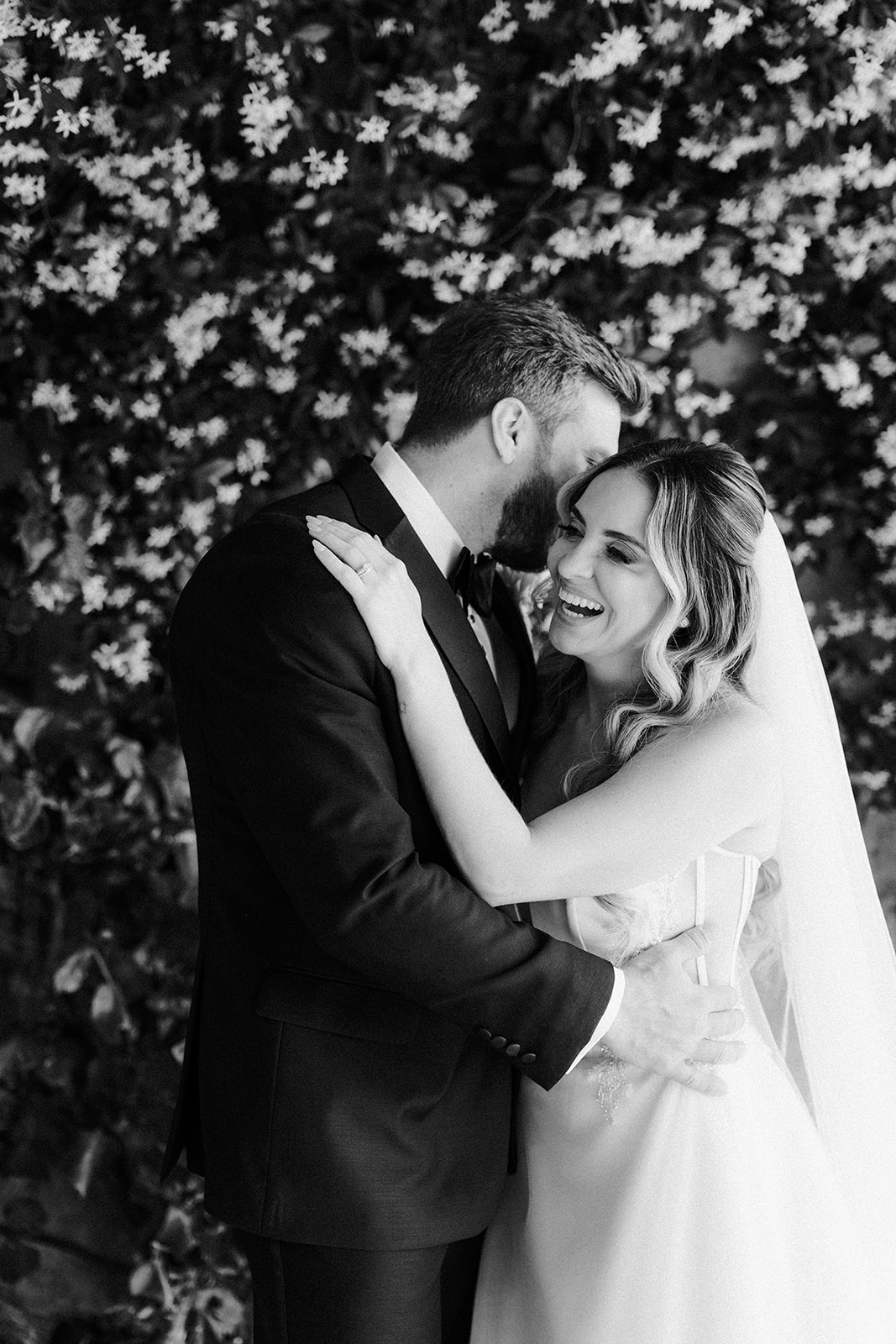 timeless wedding photo of bride and groom