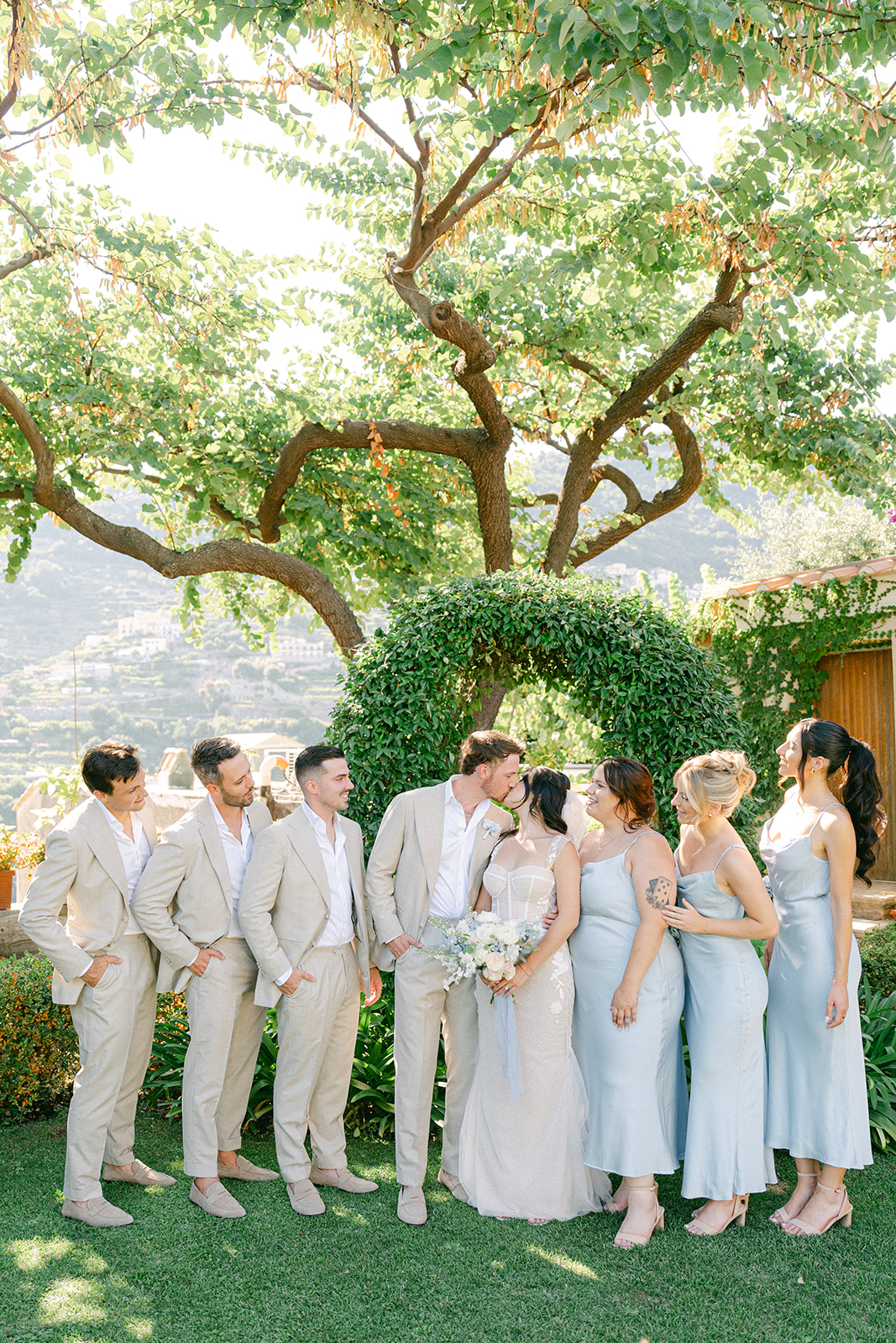 bridal party photo in the garden of amalfi coast