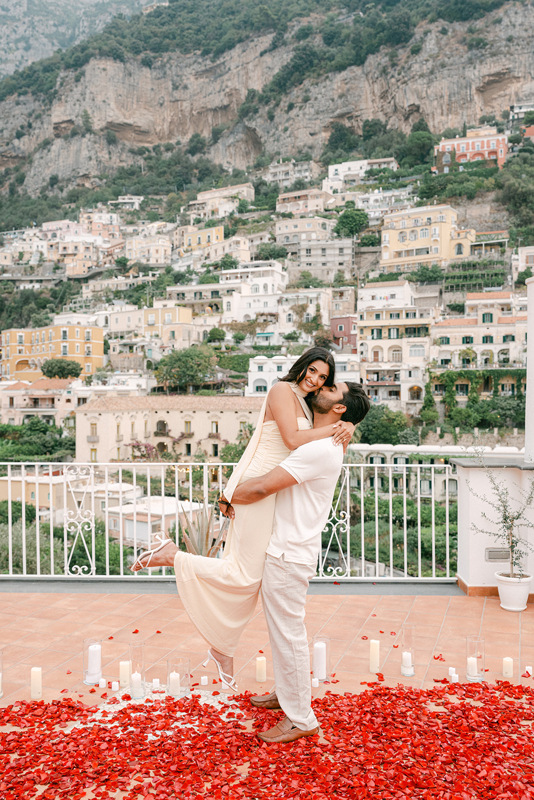 Amalfi Coast proposal in Positano overlooking colorful buildings