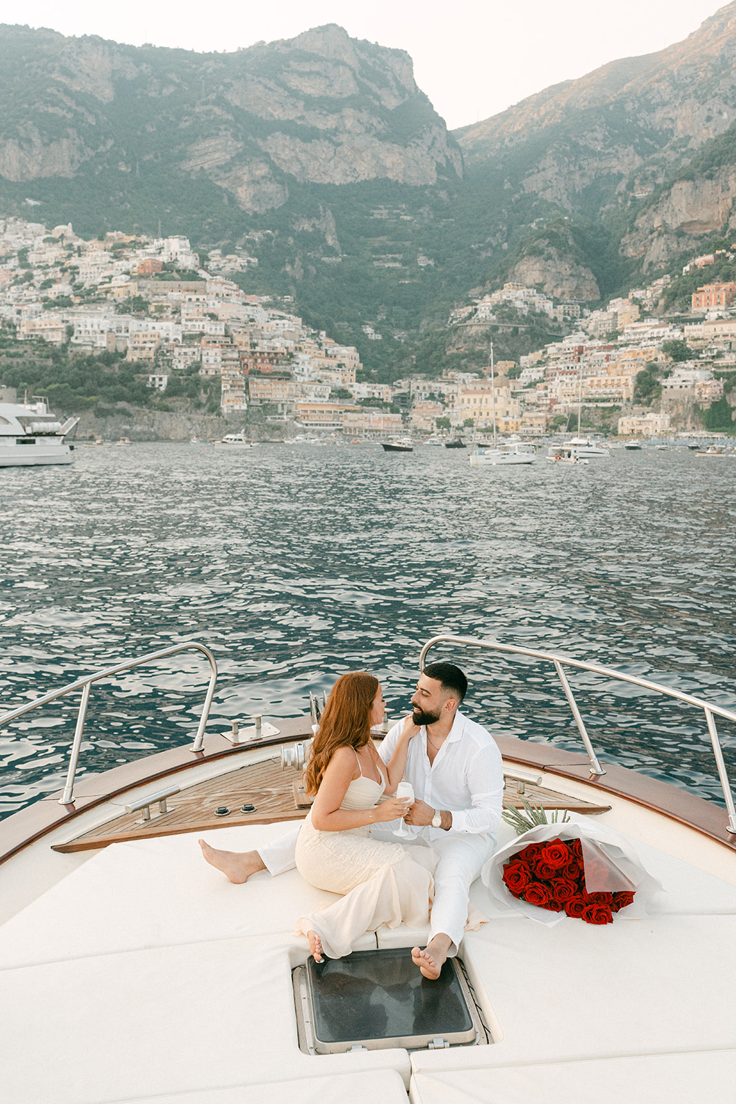 Romantic proposal spot with Positano, Amalfi Coast background
