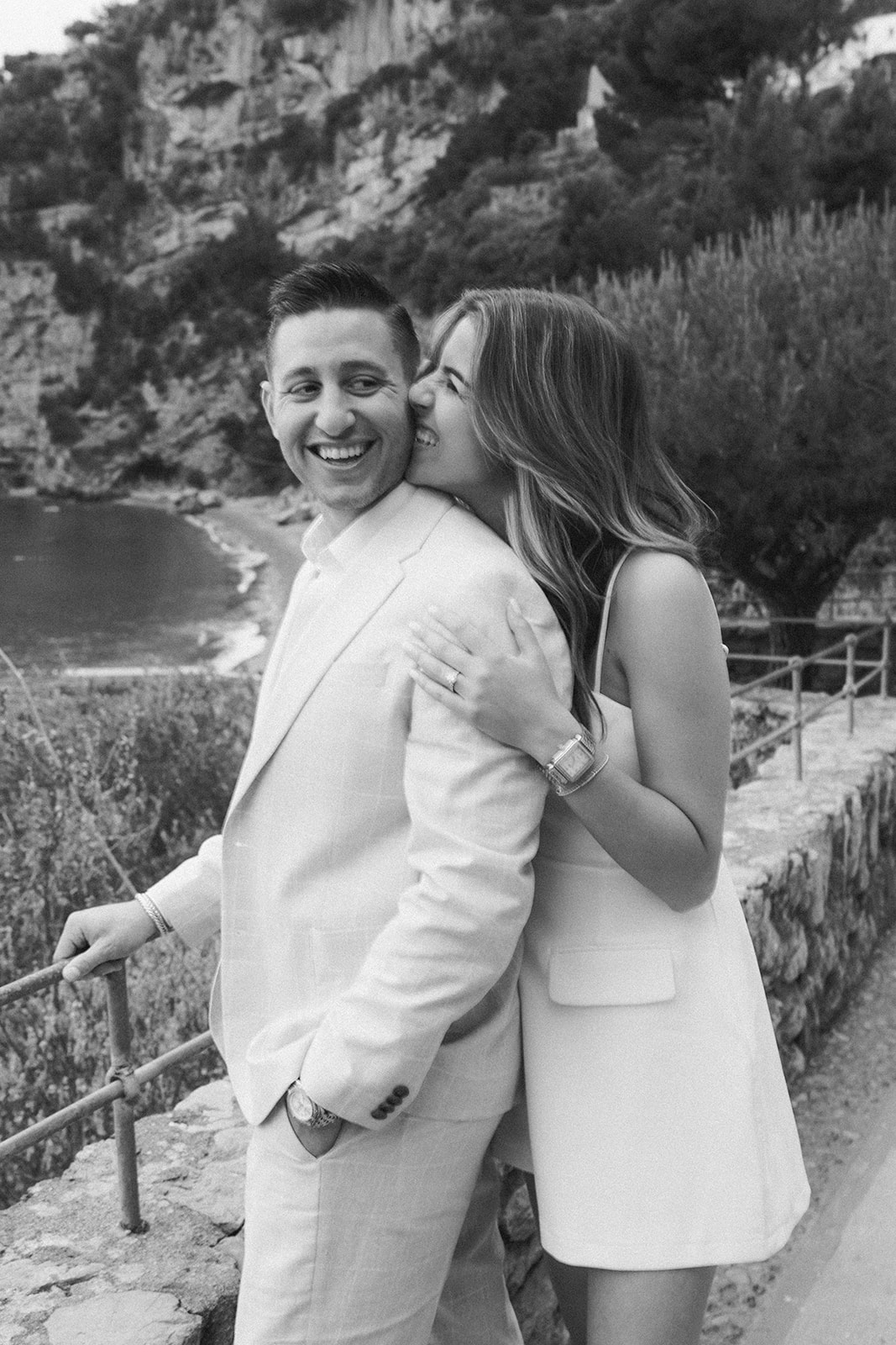 Andrea Gallucci - Destination Wedding Photographer- Amalfi Coast Positano Santorini Barcellona Rome Ravello Paris New York Bride and groom laughing together during Amalfi Coast engagement photos