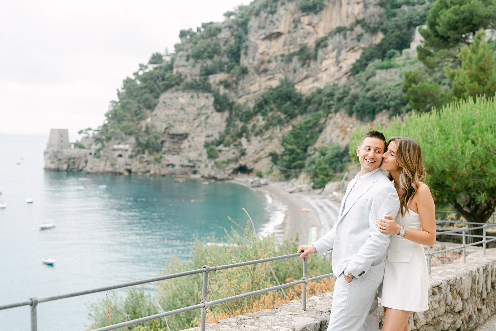 Andrea Gallucci - Destination Wedding Photographer- Amalfi Coast Positano Santorini Barcellona Rome Ravello Paris New York Couple enjoying views over the Amalfi Coast during engagement photos