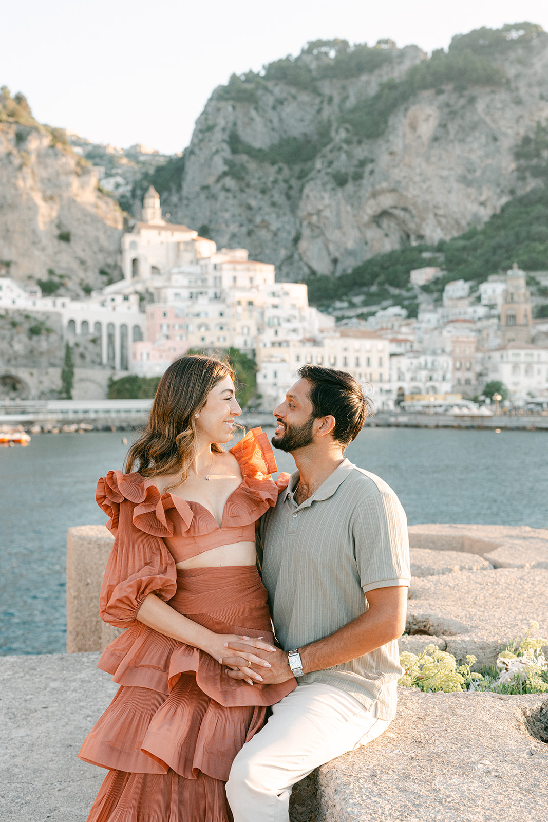 Andrea Gallucci - Destination Wedding Photographer- Amalfi Coast Positano Santorini Barcellona Rome Ravello Paris New York Intimate couple portrait overlooking the Amalfi Coast during vacation photoshoot