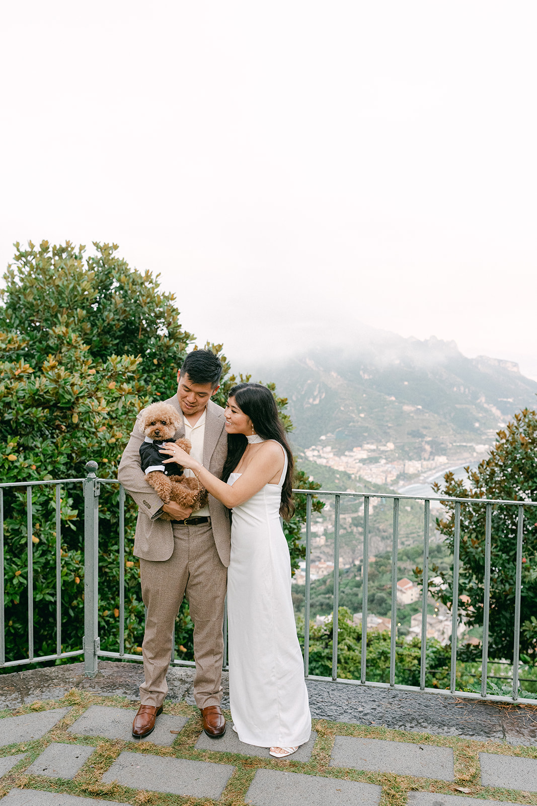 Amalfi Coast engagement session featuring couple and their dog